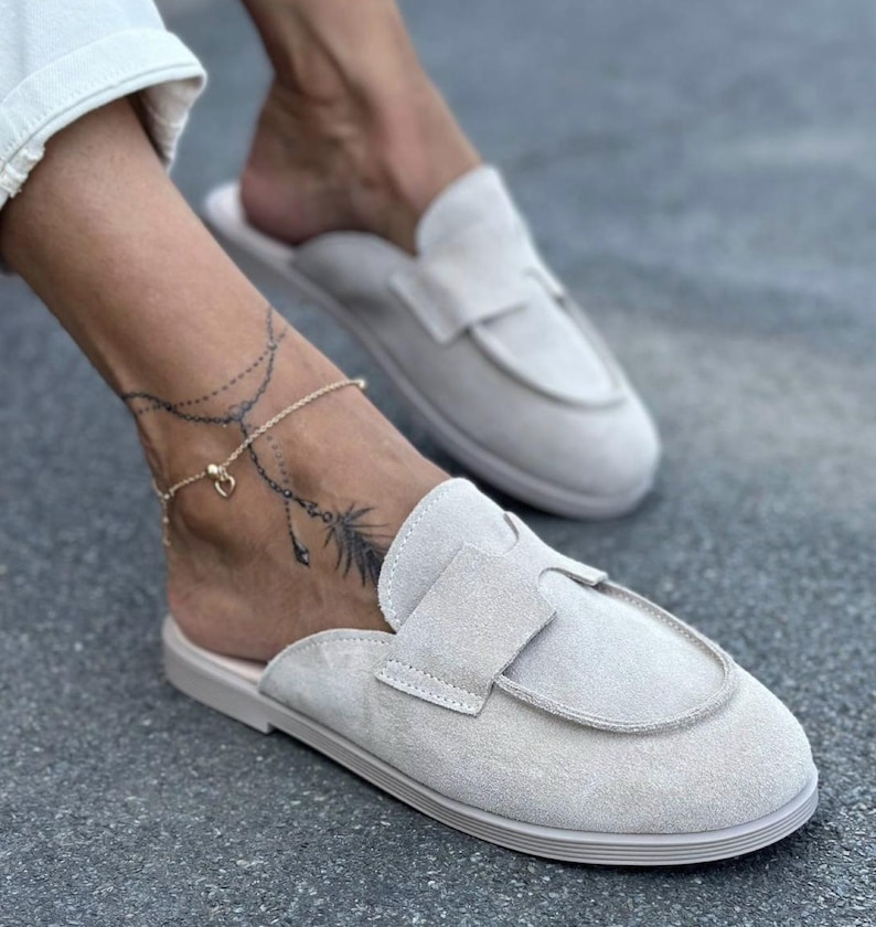 Genuine Suede Mule Shoes for Women Minimalist Slip On Loafers | Soft Sabo | Everyday Flats image 2