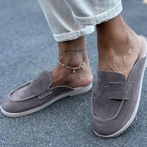 Genuine Suede Mule Shoes for Women Minimalist Slip On Loafers | Soft Sabo | Everyday Flats mocha dark beige