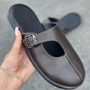 Women’s Leather Mules | Handmade Minimalist Slip-On Shoes | Anatomical Comfort Flats | Genuine Leather Everyday Clogs