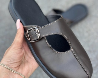 Women’s Leather Mules | Handmade Minimalist Slip-On Shoes | Anatomical Comfort Flats | Genuine Leather Everyday Clogs