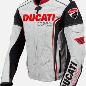 Ducati Riding Motorcycle CE Armor Men Cowhide Leather Racing Motorbike Jacket
