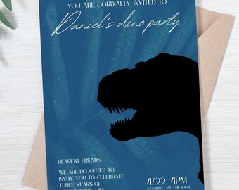Dinosaur Theme Birthday Party Invitation Editable Canva Template