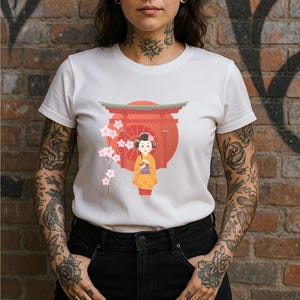 Japanese Geisha T-Shirt, Unisex Graphic Tee, Traditional Asian Shirt, Oriental Clothing, Cotton Top for Men and Women