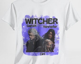 The Witcher Characters T Shirt, Geralt Yennefer Ciri Tee, Video Game Gaming Gift, Unisex Heavy Cotton Top, Witcher Fan Merchandise