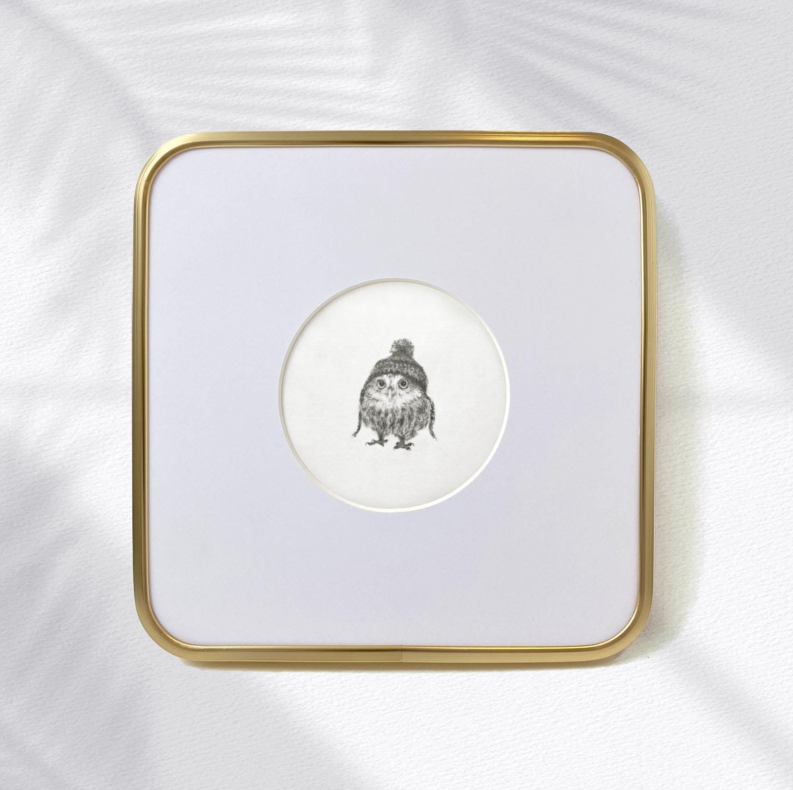 Original Owl Pencil Sketch: Minimalist 5x5 Art - Gift for Animal Lovers