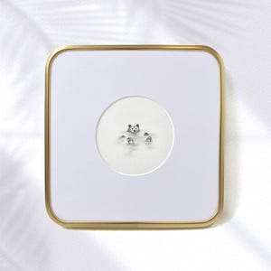 Op de afbeelding: Een ingelijste potloodschets van een beer in het water, met twee kleinere figuren. Het kunstwerk is geplaatst in een witte passe-partout en een goudkleurige metalen lijst. De afbeelding is vierkant en de achtergrond is wit.