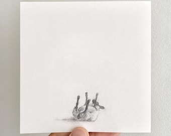 Original Pencil Drawing Lamb Art - "Little Tummy Sheep" Minimalist 5x5 Nursery Gift