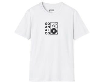 Go Analog T-Shirt, Cassette Tape Graphic Tee, Retro Music Shirt, Vintage Audio Gift