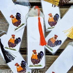 Rooster Bookmark: Farm Animal Art with Tassel & Reusable Sleeve