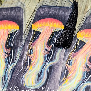 Neon Jellyfish Bookmark with Reusable Sleeve and Tassel on Recycled Cardstock Paper Jellies