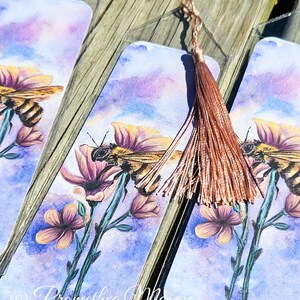 Honeybee with Flower Bookmark with Reusable Sleeve and Tassel on Recycled Cardstock Paper Bee
