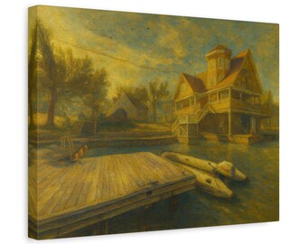Lienzo de pintura al óleo con el mapa del lago de Counter Strike