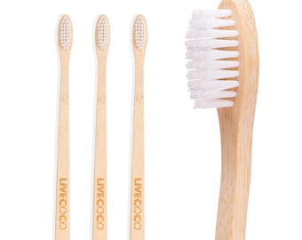 Bamboo Toothbrush Set of 3 | Eco Friendly Natural Toothbrush | Biodegradable Handle | Plastic Free Bathroom