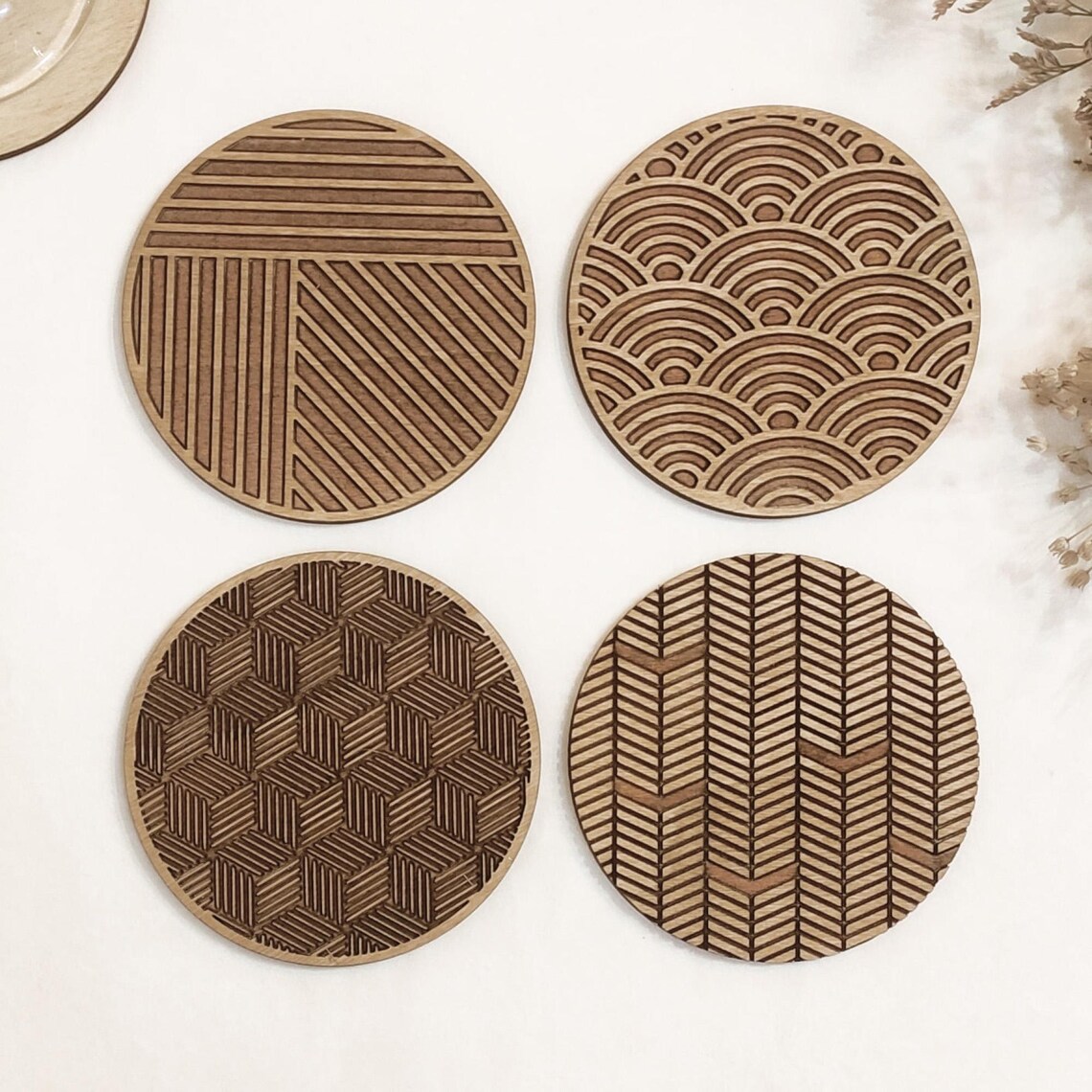 Geometric Handmade Wooden Coasters | Set of 4 - Etsy