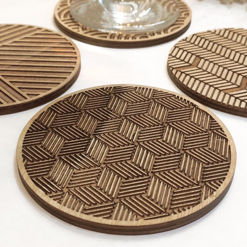 Geometric Pattern Coaster Geometric Handmade Wooden Coasters | Set of 4 - Etsy