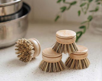 Bamboo Dish Brush Heads | 4-Pack Eco Replacement Set | Plastic-Free & Compostable Kitchen Cleaning