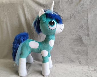Handmade Plush Unicorn: Soft Minky Toy, Blue with White Spots