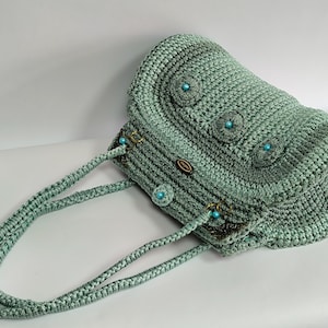 Handmade Knitted Bag: Turquoise Decorative Shoulder Bag
