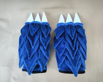 Blue Dragon Paws Gloves: Plush Velour Costume Claws