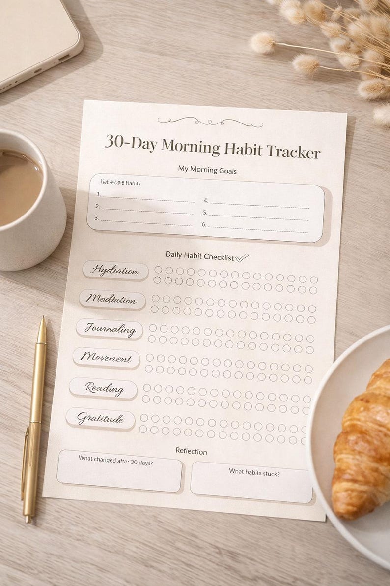 30 Day Morning Habit Tracker Printable | Simple Habit Tracker PDF ...