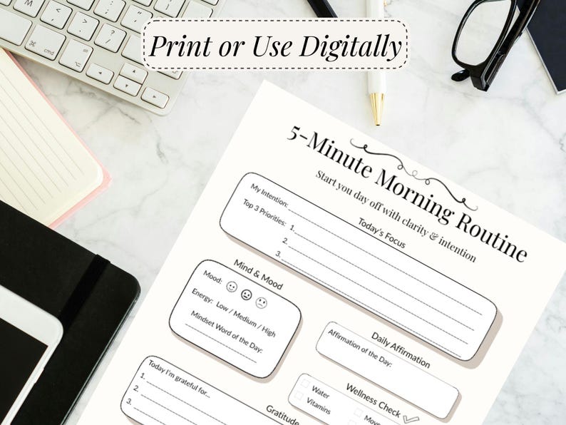 Mourning Routine Intentions Worksheet 5 Minute Morning Routine Printable | Daily Intention Planner | Morning ...