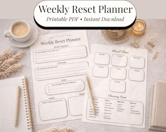 Weekly Reset Planner Printable | Sunday Reset & Meal Planning | Simple Weekly Planner PDF | Instant Download