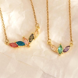 Custom Multiple Birthstone Necklace, Marquise Birthstone Necklace, Birthstone Jewelry, Christmas Gift, Birthday Gift, Family Gift for Her