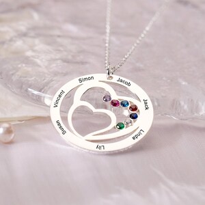 Collier nom de famille personnalisé avec pierre de naissance, collier coeur avec pierre de naissance, bijoux avec pierre de naissance pour femme, cadeau pour maman et femme, cadeau pour elle
