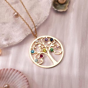 Collar personalizado con árbol genealógico y piedra de nacimiento, collar del árbol de la vida, collar con piedra de nacimiento familiar, regalo para mamá, regalo para la abuela, regalo para ella