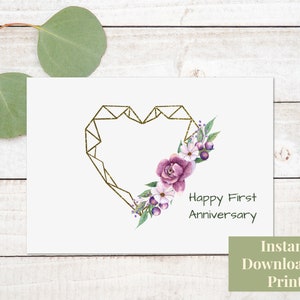 Tarjeta feliz del primer aniversario, tarjeta imprimible del primer aniversario, tarjeta del primer aniversario imprimible, descarga digital del 1er aniversario