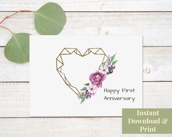 Happy First Anniversary Card, Printable First Anniversary Card, First Anniversary Card Printable, 1st Anniversary Digital Download