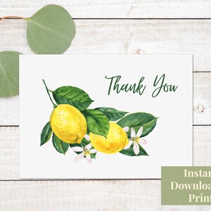 Zitrone Dankeskarte, druckbare Notecards, druckbare Dankeskarten, Danksagungskarte, digitaler Download