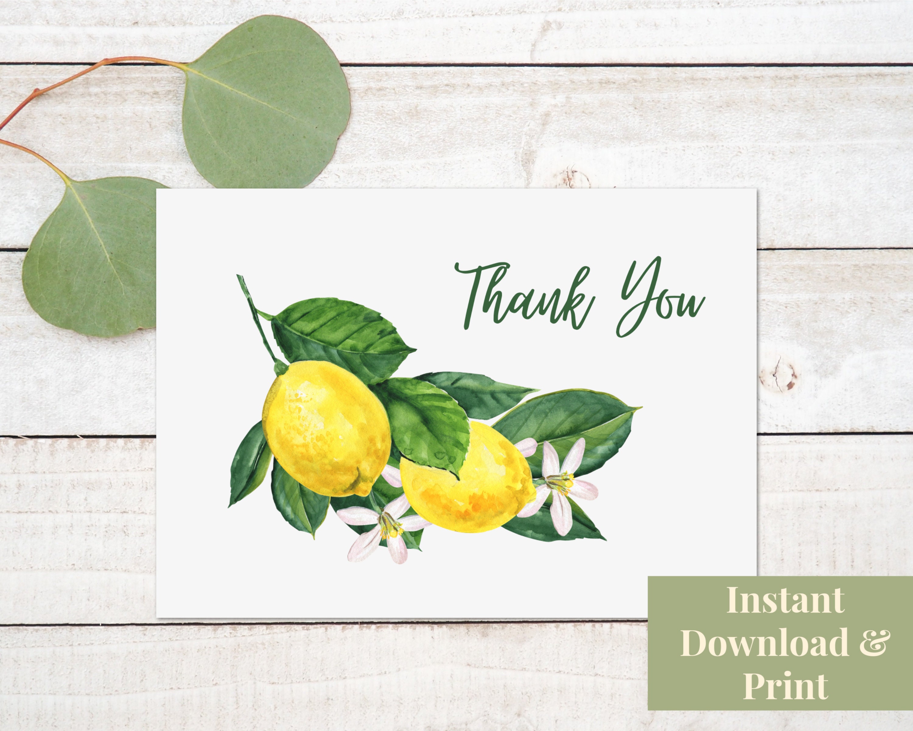Lemon Thank You Card, Printable Notecards, Printable Thank You Cards