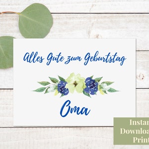 Alles Gute zum Geburtstag Oma - Printable Birthday Card for Oma in German - German Birthday Card for Oma, grandma - Happy Birthday Oma