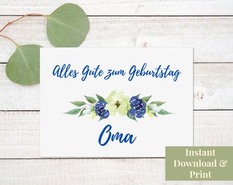 Alles Gute zum Geburtstag Oma - Printable Birthday Card for Oma in German - German Birthday Card for Oma, grandma - Happy Birthday Oma