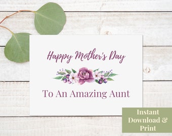 Printable Mother's Day Card for Aunt, Mother's Day Card for Your Auntie, Aunt