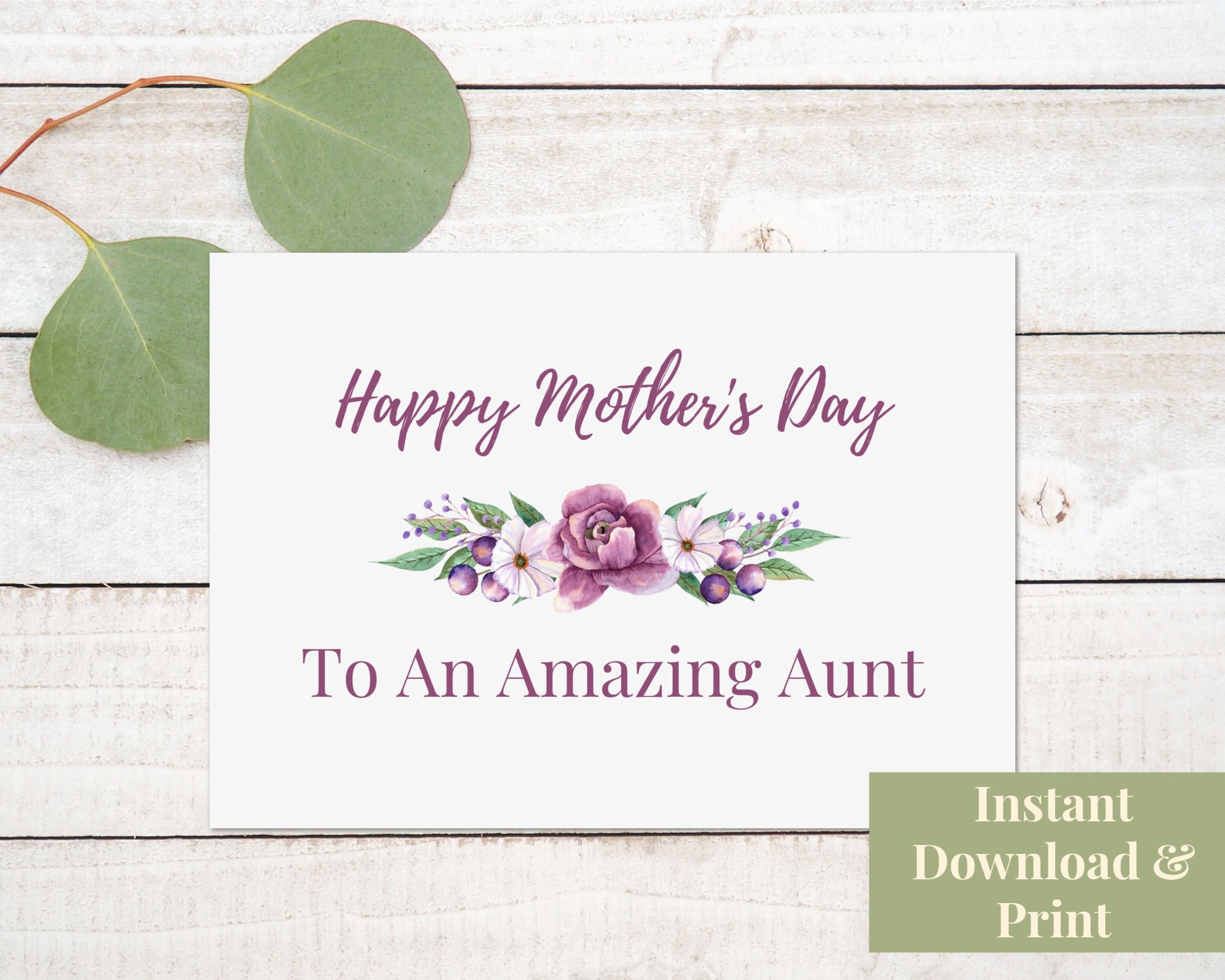 Printable Mother's Day Card for Aunt, Mother's Day Card for Your Auntie ...