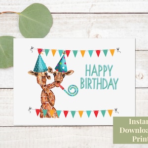 Funny Giraffe Birthday Card, Happy Birthday Card Digital Download