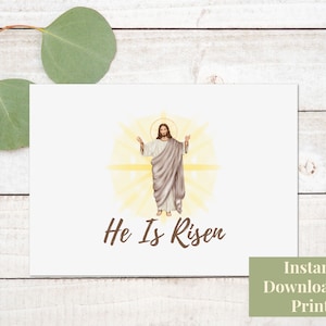 Cartão de Páscoa religioso para impressão, Cartão de Páscoa religioso para impressão, Cartão de Páscoa religioso, Ele ressuscitou, Jesus, Cartão de Páscoa para impressão, Digital