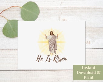 Printable Religious Easter Card, Religious Easter Card Printable, Easter Card Religious, He Is Risen, Jesus, Easter Card Printable, Digital