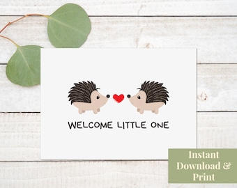 Baby Card Printable Hedgehog Baby Card, Printable Welcome Baby Card, Printable Baby Boy Card, New Baby Card Printable, Baby Shower Download