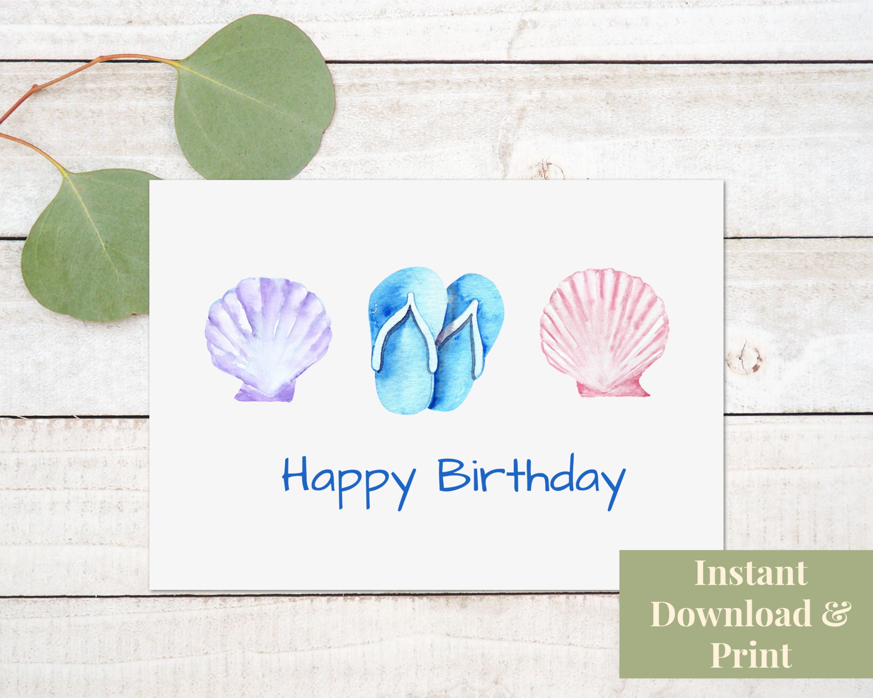 Beach Birthday Card Printable With Flip Flops, Happy Birthday Card