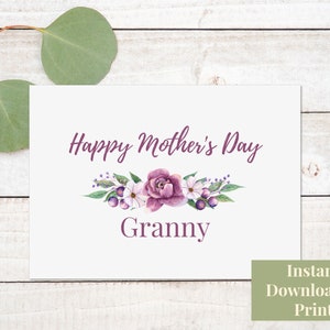 Printable Mother&#39;s Day Card for Granny, Mother&#39;s Day Greeting Card Great Grandmother, Mom Mom, Mother, Digital Download