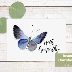 Condolence Card Printable, Sympathy Card Printable, With Sympathy, Butterfly