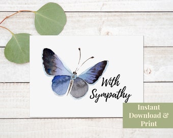 Condolence Card Printable, Sympathy Card Printable, With Sympathy, Butterfly