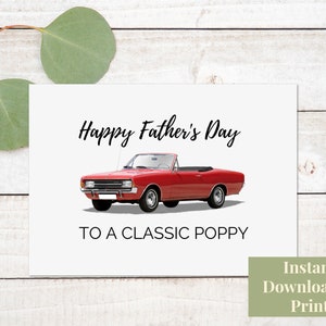 Druckbare Vatertagskarte für Poppy, Oldtimer