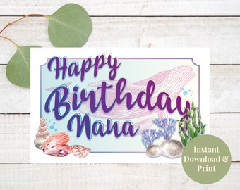 Printable Nana Birthday Card, Happy Birthday Nana, Nana Card, Nautical Beach