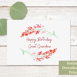 Carte d'arrière-grand-mère, carte d'anniversaire imprimable pour arrière-grand-mère, téléchargement immédiat