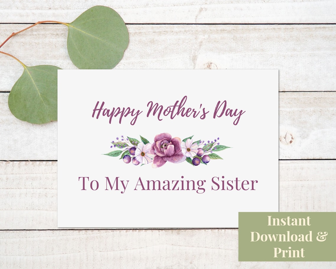 Mother's Day Card for Sister Printable Card, Mother's Day Greeting Card ...
