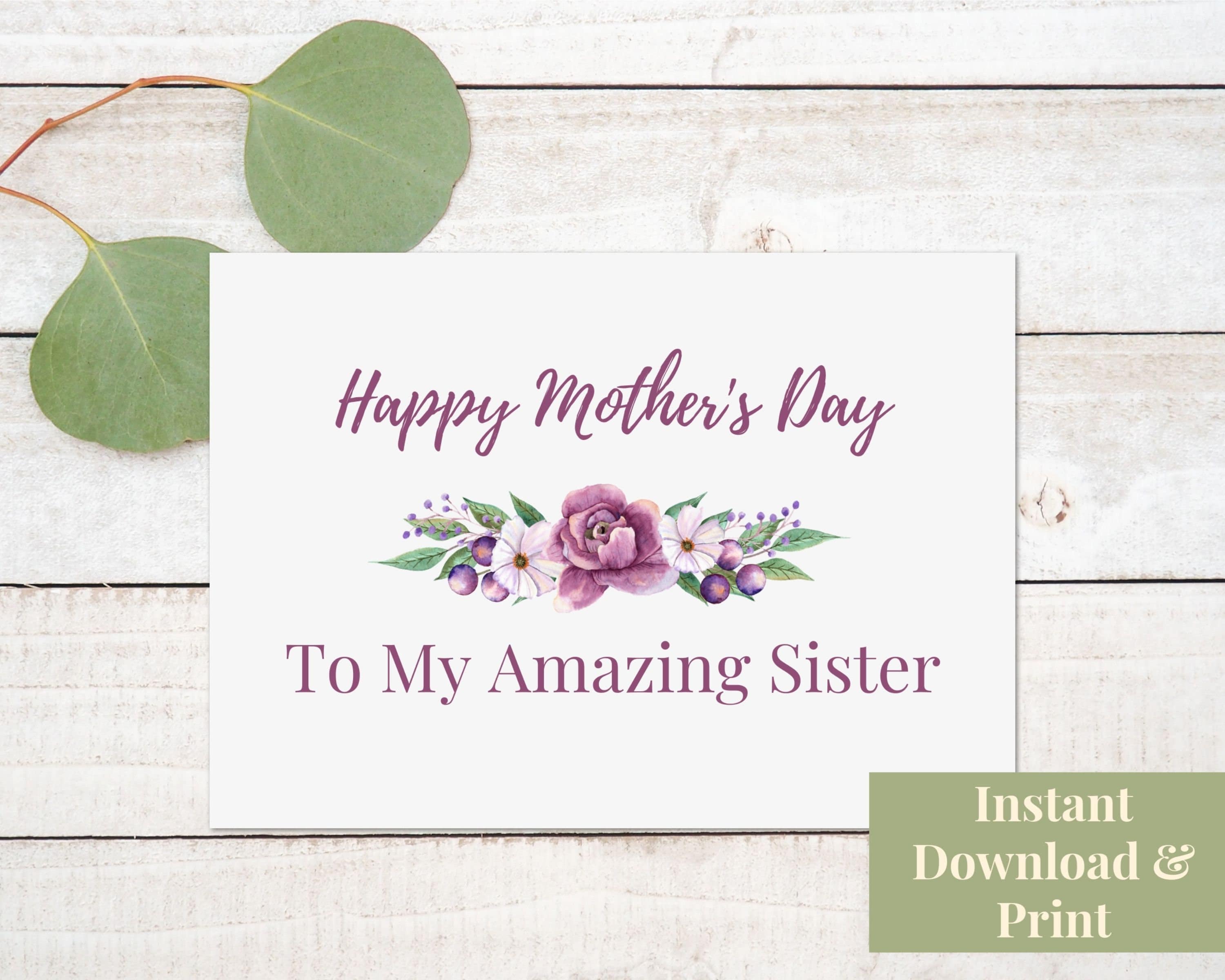 Mother's Day Card for Sister Printable Card, Mother's Day Greeting Card